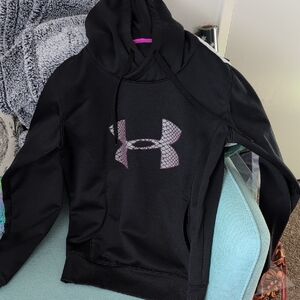 Under Armour Cold Gear Black Hoodie with Purple Snake Print Logo EUC